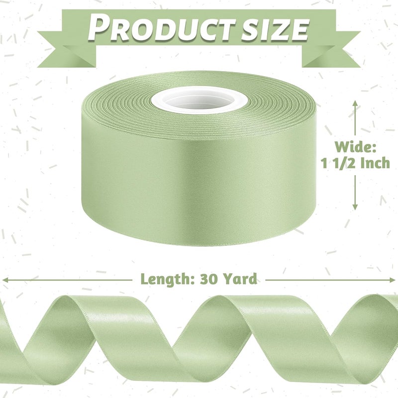 Fullive 1 1/2 Inch Sage Green Ribbon, 30 Yards Ribbon for Gift Wrapping, Polyester Ribbons for Flower Bouquet for Wedding Birthday Christmas Decorations DIY Bows Wrapping Bouquet Floral Arrangements - Image 2